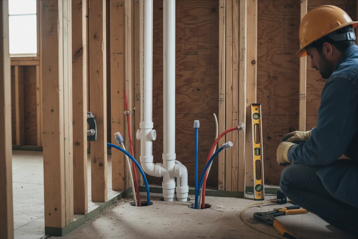 Drain and supply rough-in during Sump Pump Repair in Hudson